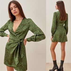 Reformation Kenna Jungle Green Wrap Dress